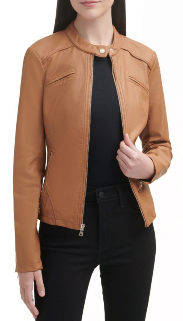 Saks Off 5th: Band Collar Faux Leather Jacket, Honey