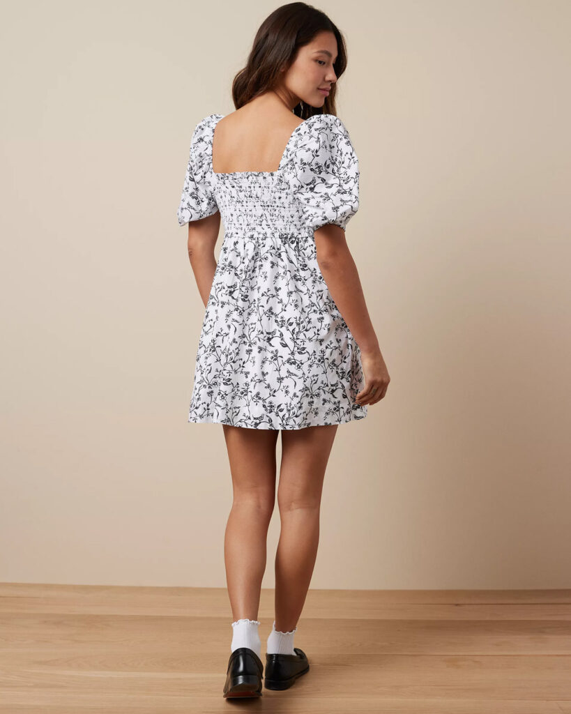 American Eagle Outfitters: AE Puff Sleeve Babydoll Mini Dress, Ivory | Photo: American Eagle Outfitters